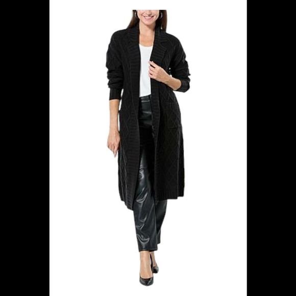 G by Giuliana Black Label Cable Knit Belted Cardigan Black - Regular - Picture 1 of 1